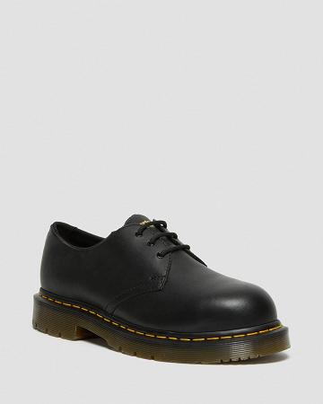 Black Women's Dr Martens 1461 Slip Resistant Steel Toe Work Shoes | CA 403MQZ